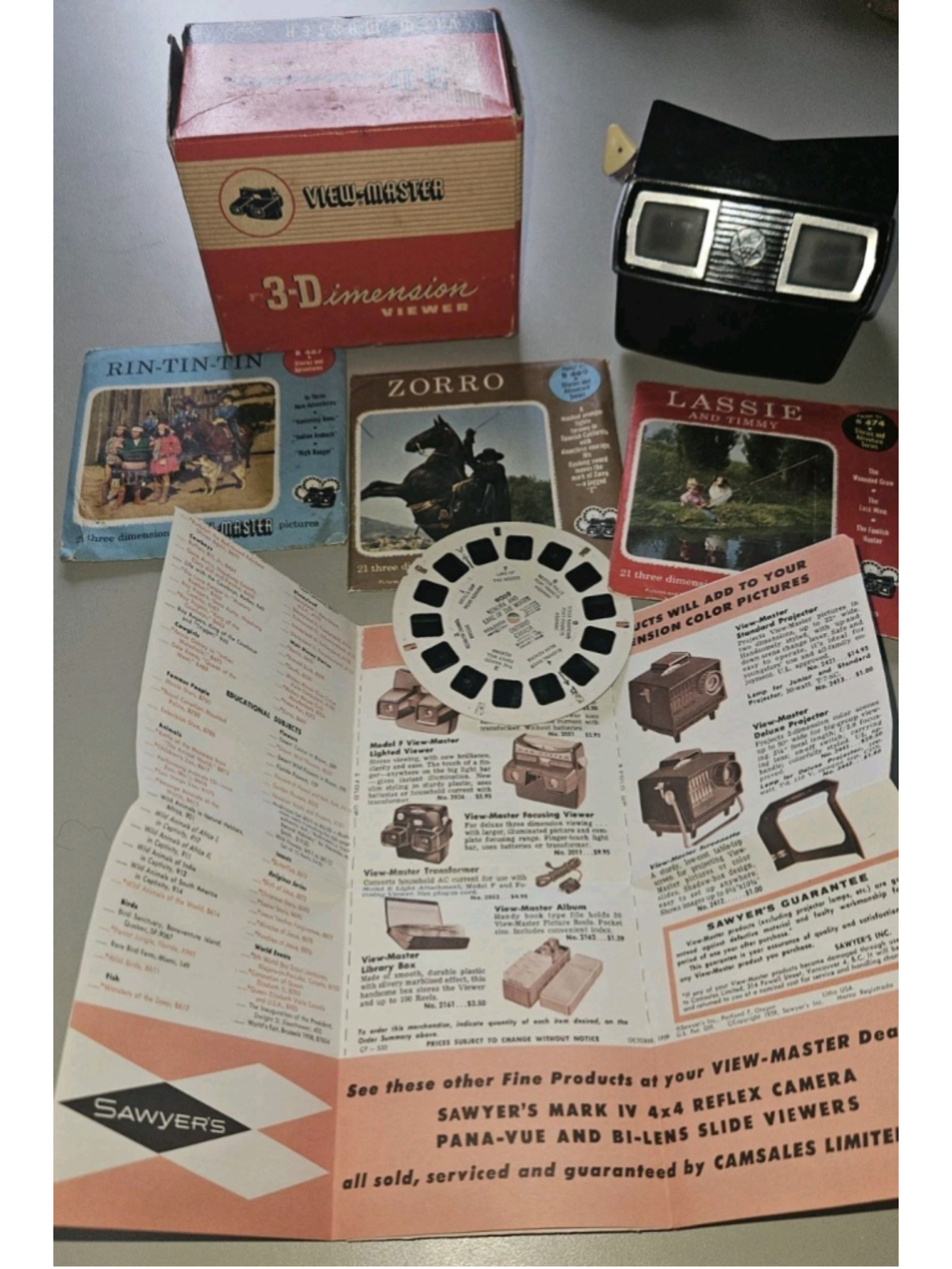 Vtg Sawyer's View Master Rin Tin Tin Lassie & Timmy Disney Zorro Kenora 1950's